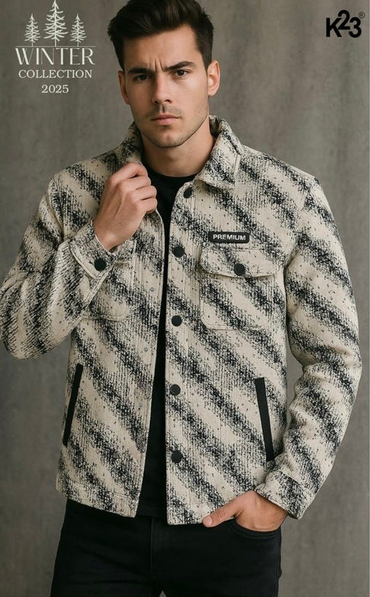 Men’s Premium Winter Jacket – Beige & Black